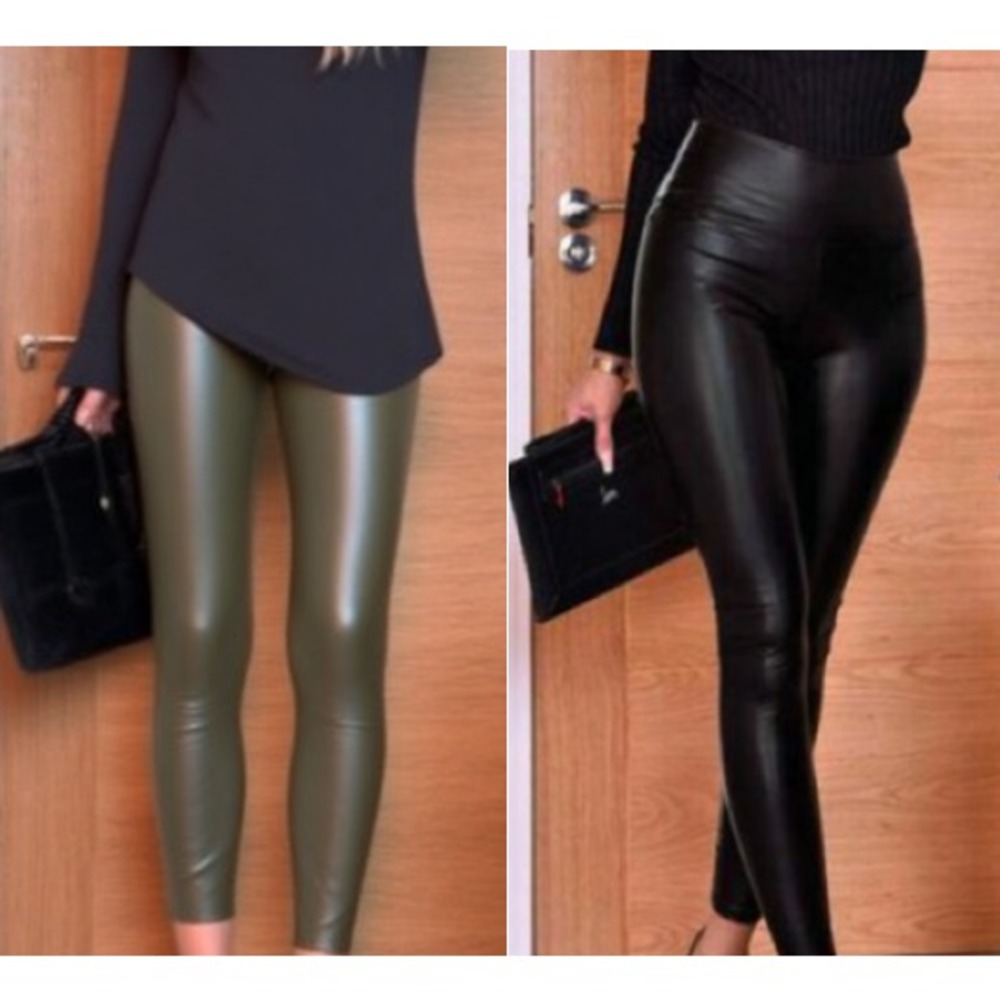 Offline By Aerie Women's Real Luxe FauxLeather Legings Black/olive 2 pack size M